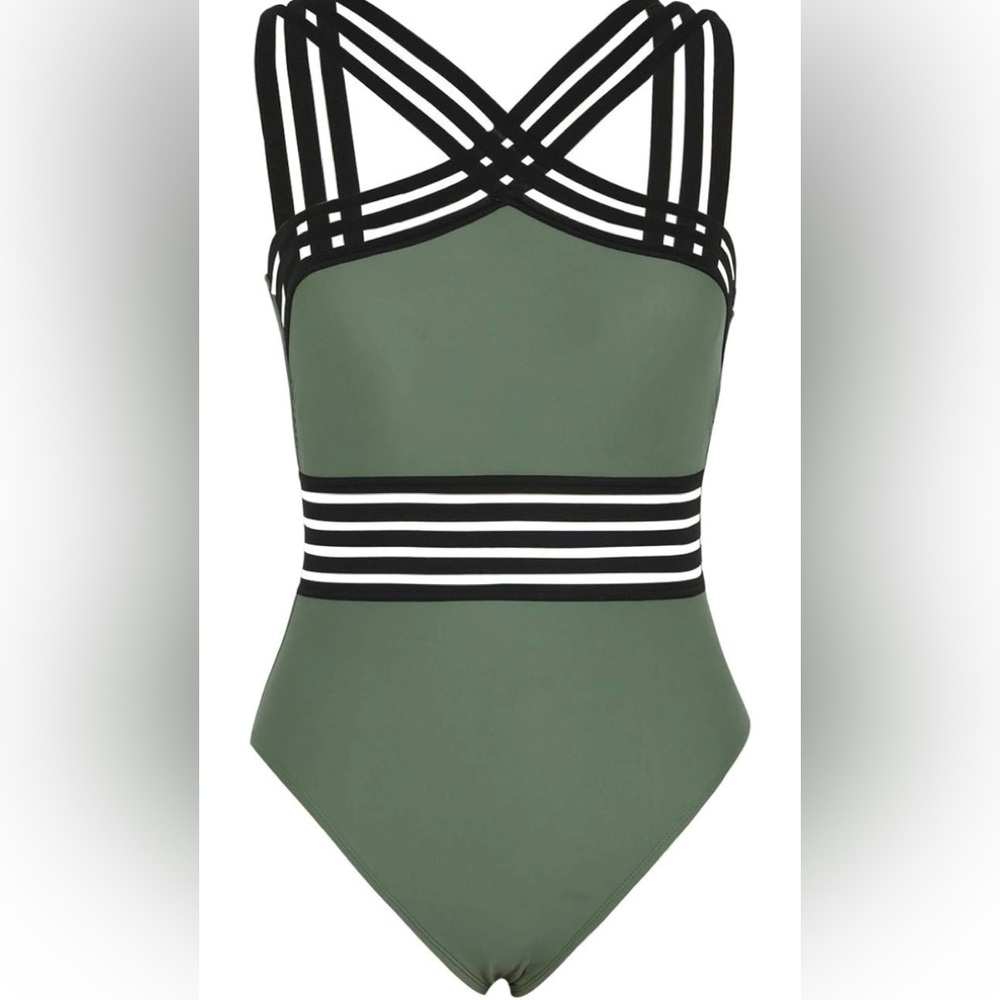 One Piece Swimwear Front Crossover Swimsuits Hollow Bathing Suits